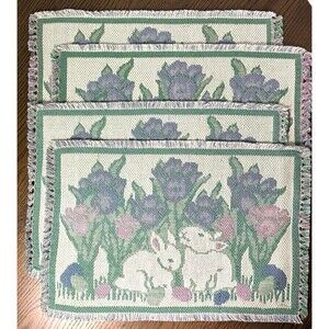 Park B Smith Bunny Rabbits & Easter Tulips (4) Needlepoint Tapestry Placemats